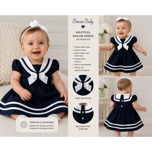 Bonnie Baby Nautical Sailor Dress ⚓ Navy & White 3/6M
